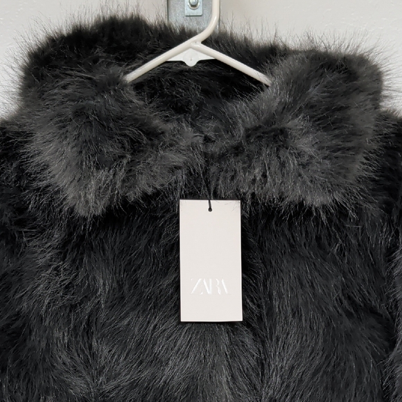 Zara Women SHORT FAUX FUR TOGGLE COAT Dark charcoal gray S NWT - Picture 14 of 15